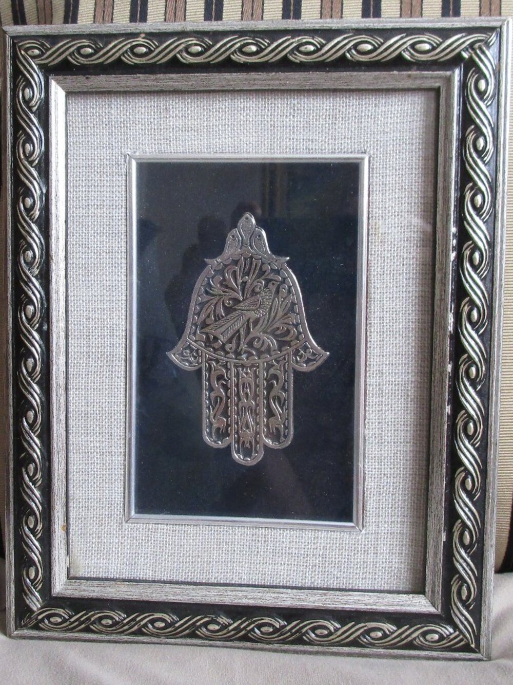 large framed silver filigree hamsa